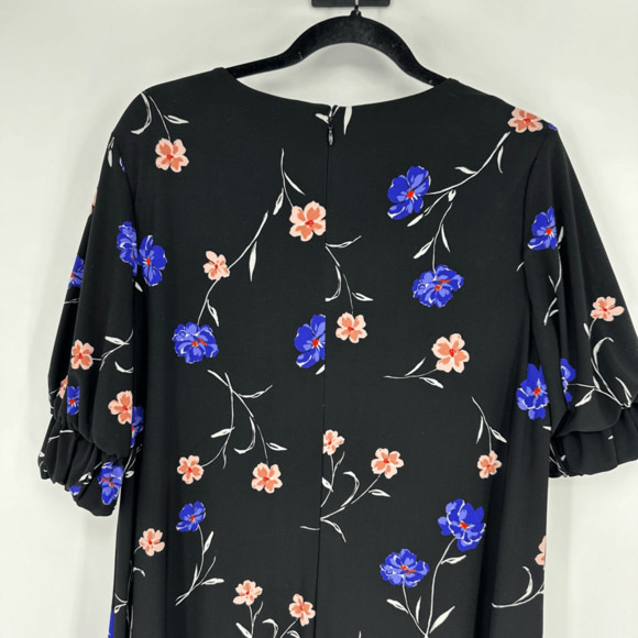 Ralph Lauren Womens 12 Jersey Dress A-Line Black Floral Round Neck Short Sleeve - Picture 7 of 8